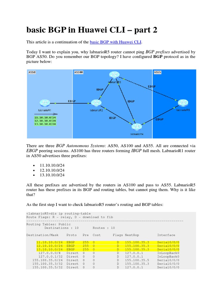 Basic Bgp in Huawei Cli Part 2 Routing Router
