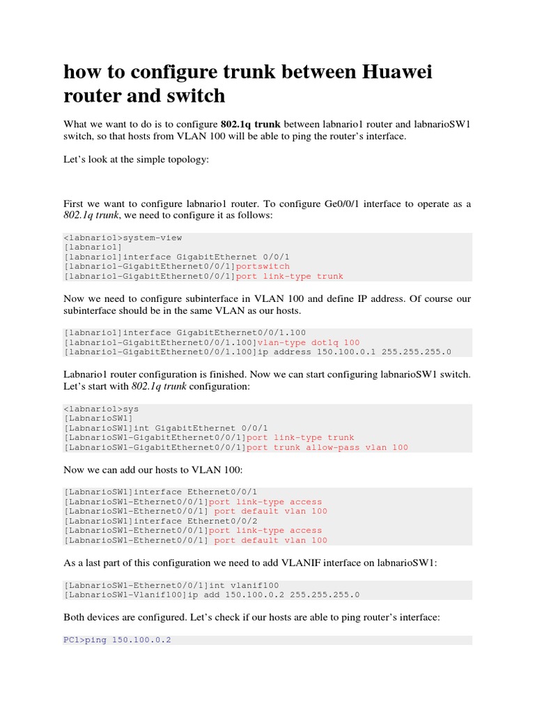 How To Configure Trunk Between Huawei Router and Switch PDF PDF