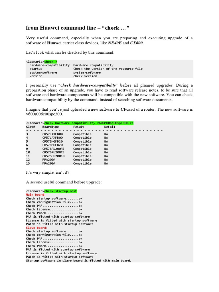 Huawei Upgrade Command Guide | PDF | Booting | Computer Engineering