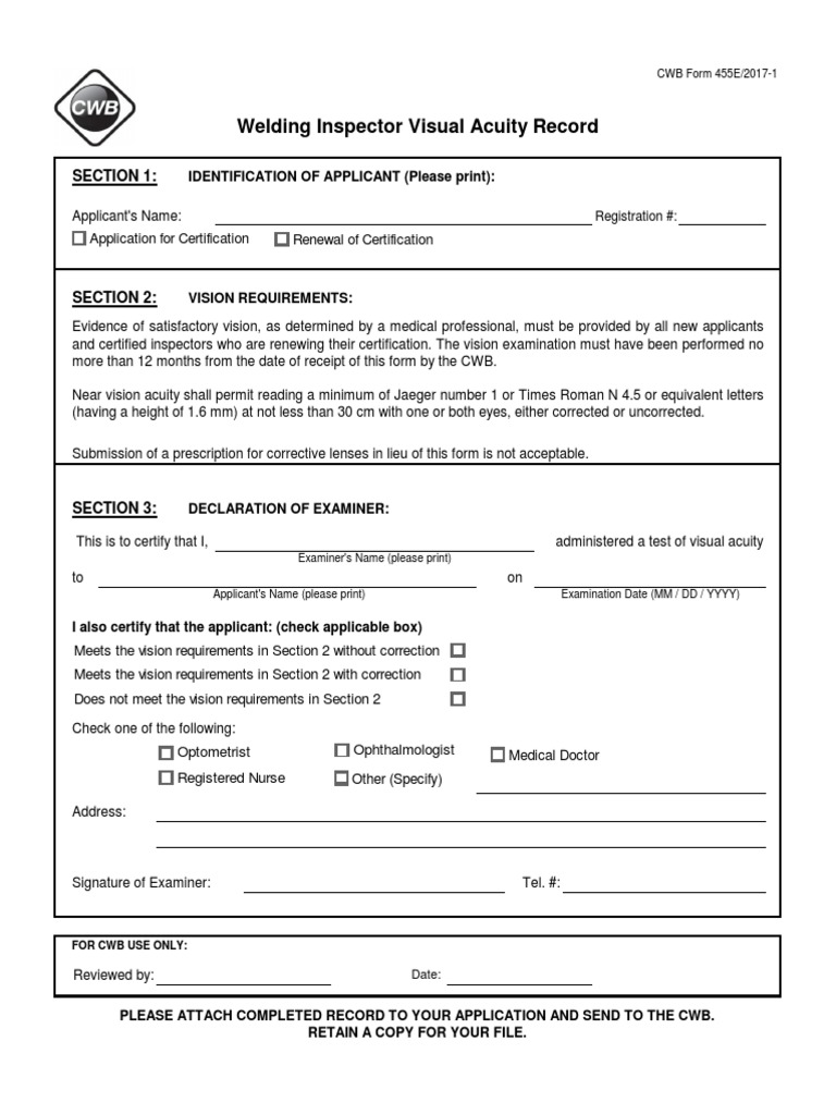 CWB Visual Acuity Certification Form | PDF