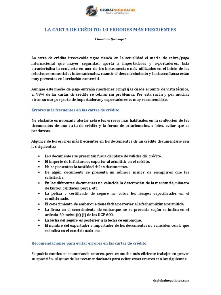 Carta De Credito Irrevocable Pdf Carta De Credito Economias