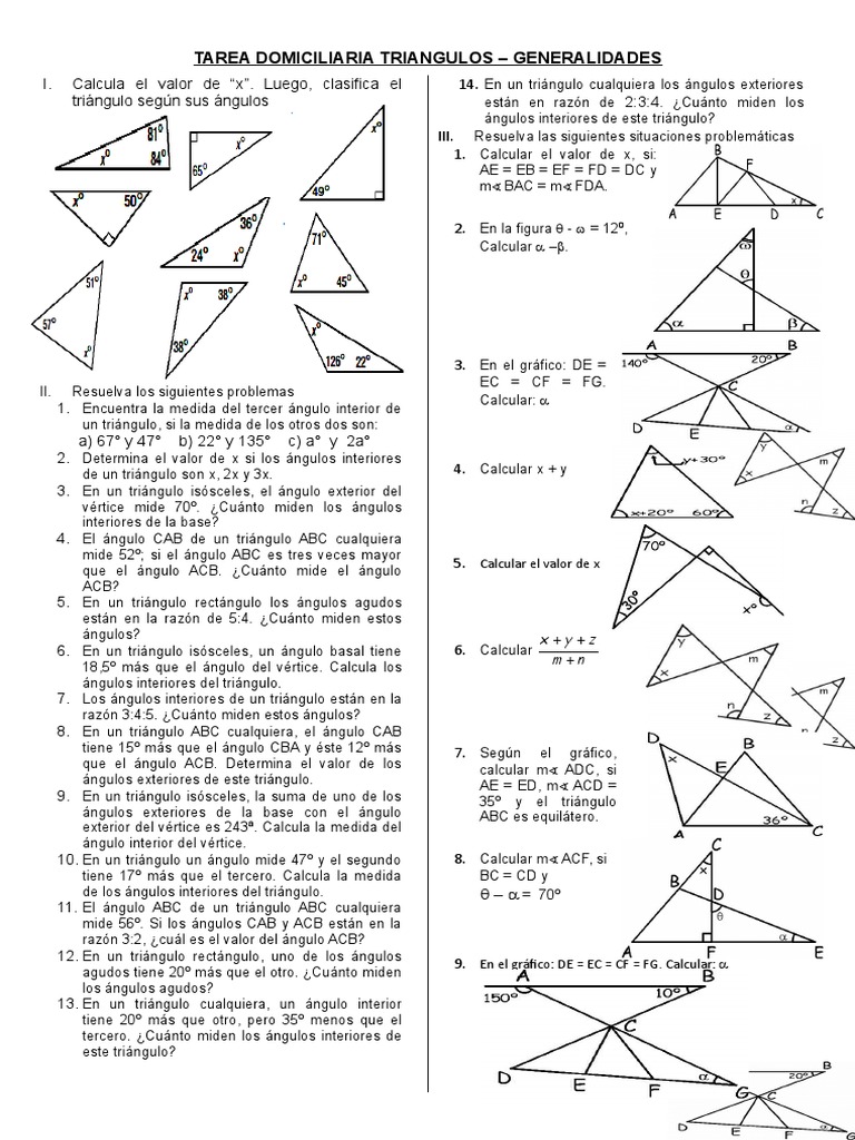 Ejercicios de Triángulos y Ángulos | PDF | Triángulo | Geometría Convexa
