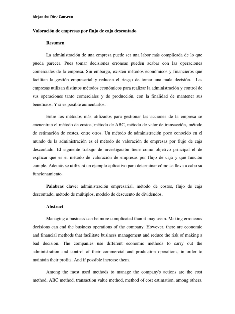Valoración Empresarial: Flujo de Caja Descontado | PDF | Compartir ...