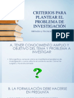 Criterios Para Plantear El Problema de Investigación