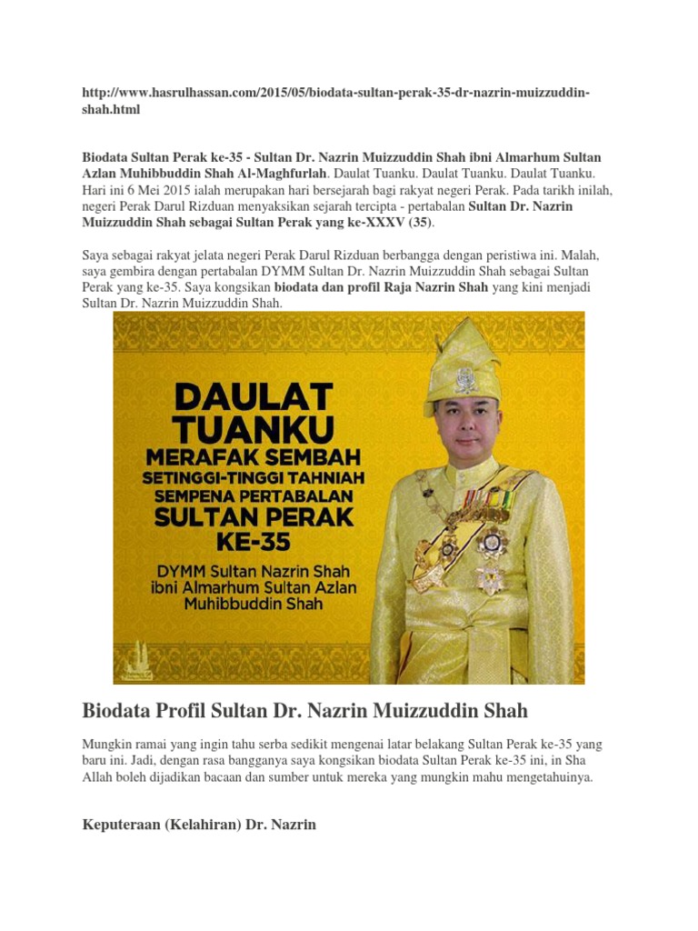 Biodata Sultan Nazrin Shah Pdf