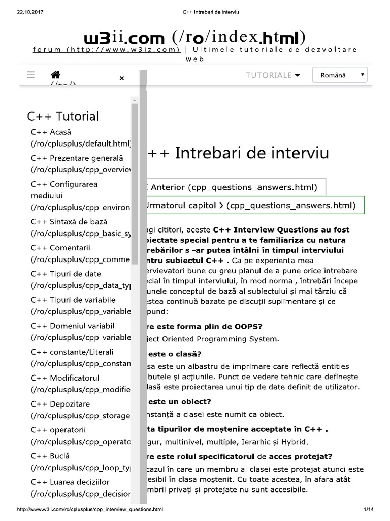 C++ Intrebari de interviu