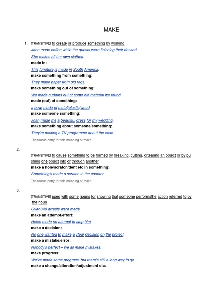 (Transitive) Thesaurus Entry For This Meaning of Make PDF