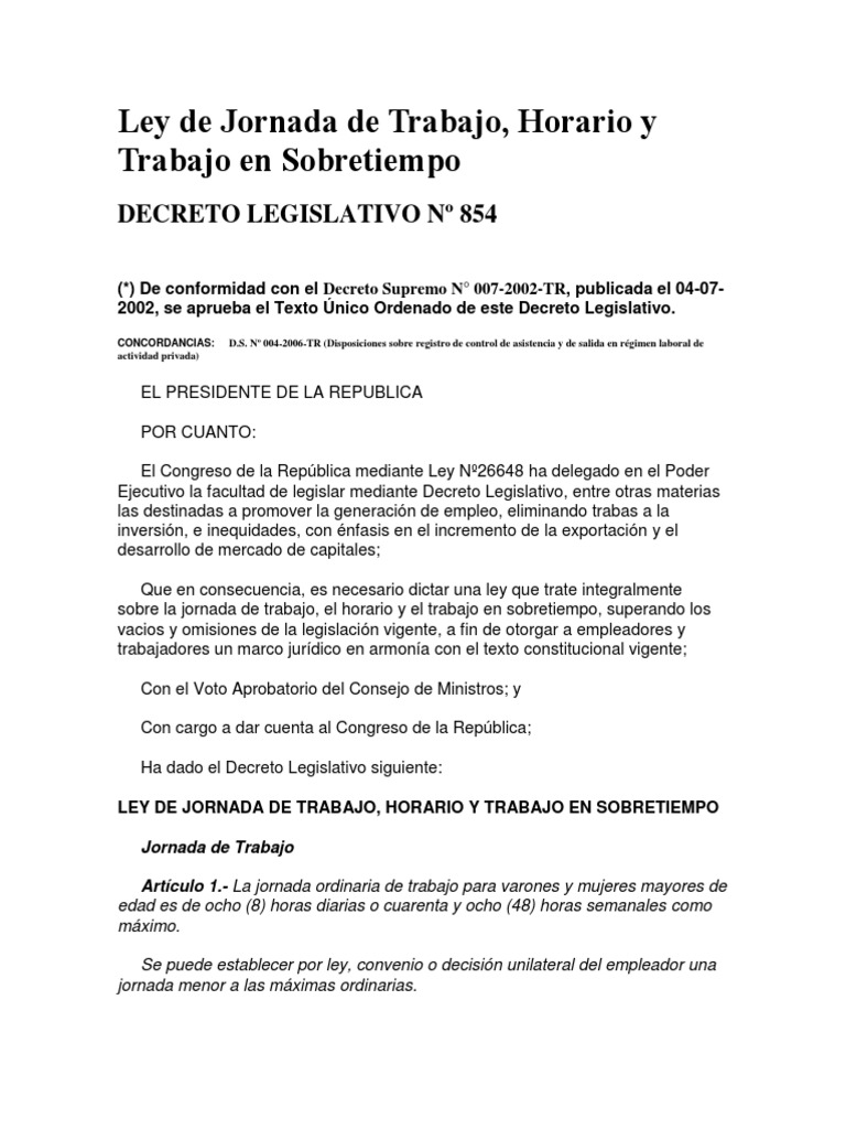 Ley de Jornada de Trabajo | PDF | Tiempo de trabajo | Derecho laboral