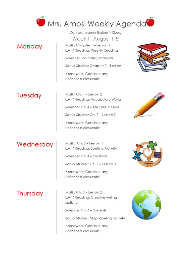 Mrs. Amos' Weekly Lesson Plan | PDF