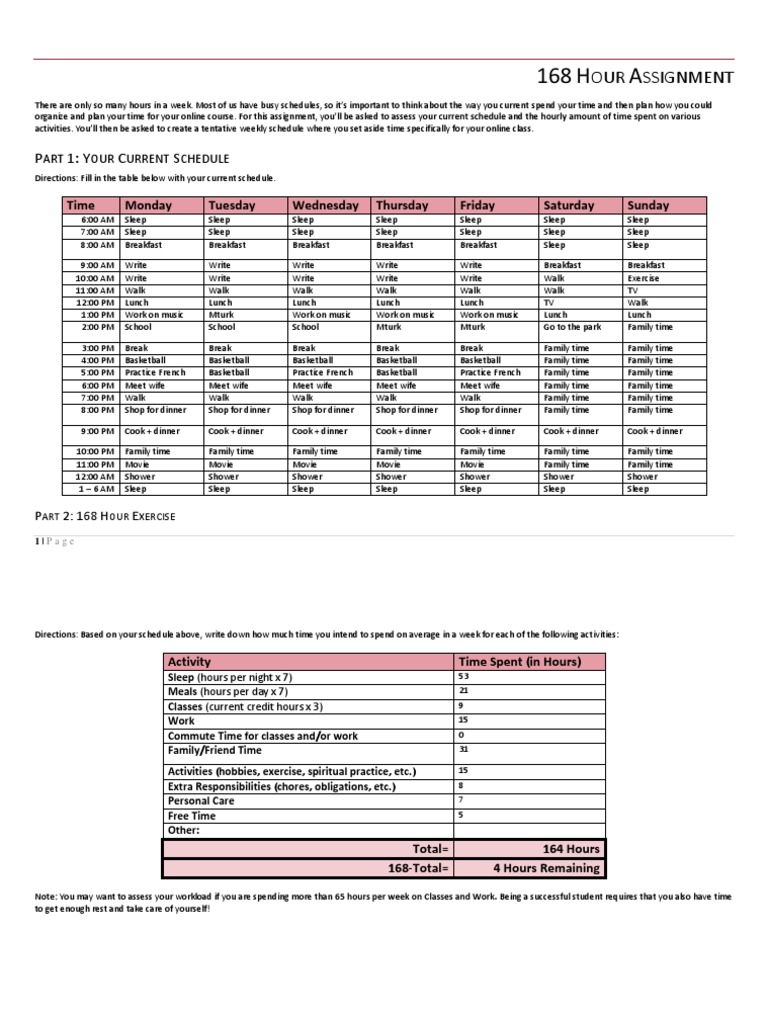 Weekly Time Management for Online Courses | PDF | Course Credit | Lunch