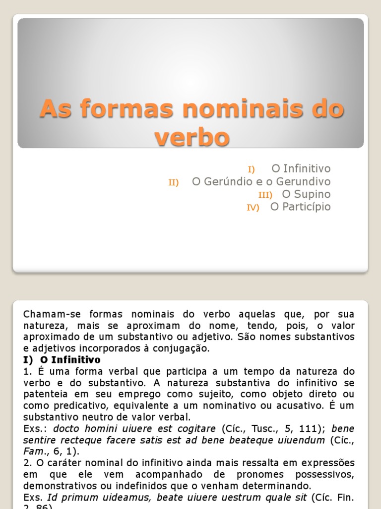 As Formas Nominais Do Verbo | PDF | Assunto (gramática) | Substantivo