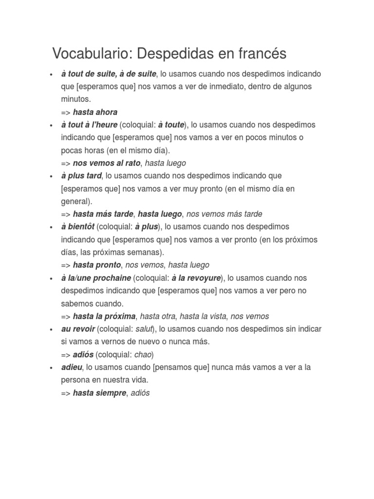 Despedidas Comunes en Francés | PDF