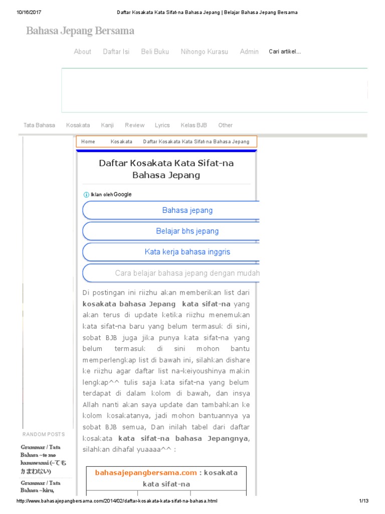 Daftar Kosakata Kata Sifatna Bahasa Jepang _ Belajar