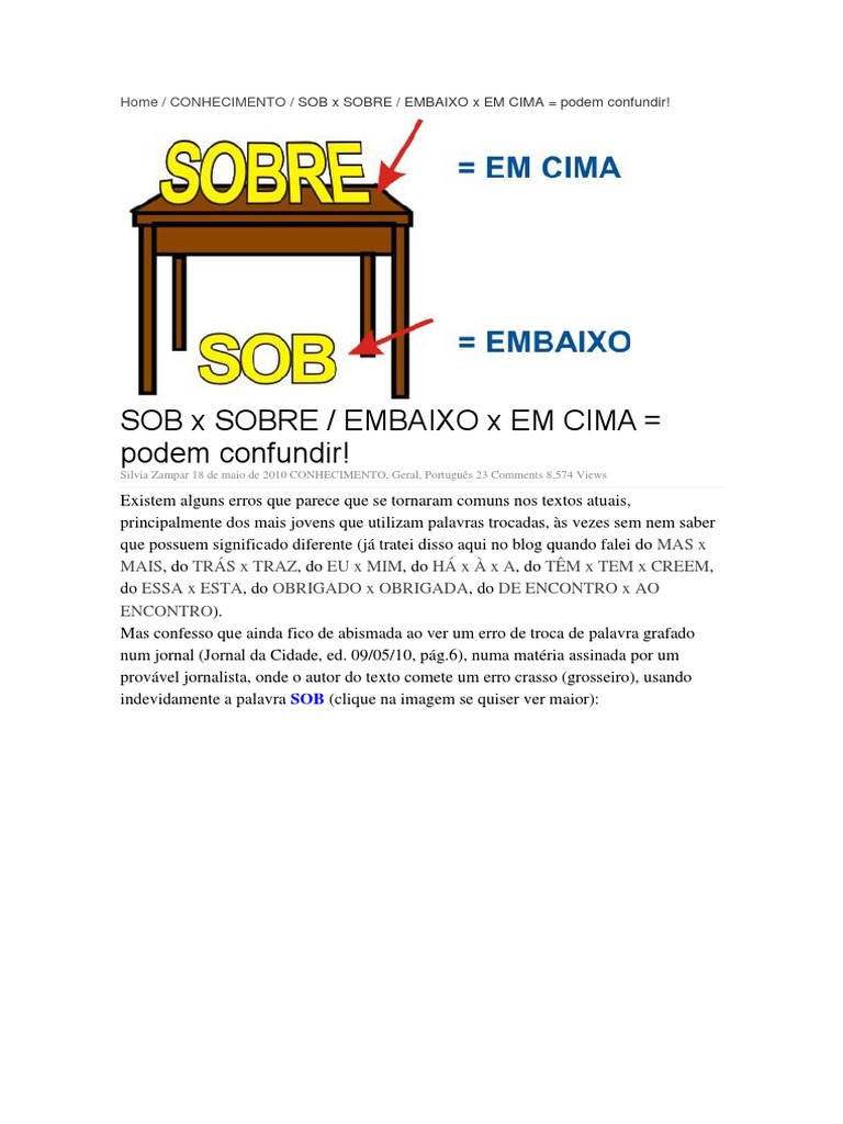 Diferença entre Sob e Sobre | PDF | Palavra | Matéria