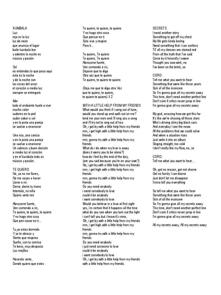 Kumbala Letras PDF Musica en español Ocio