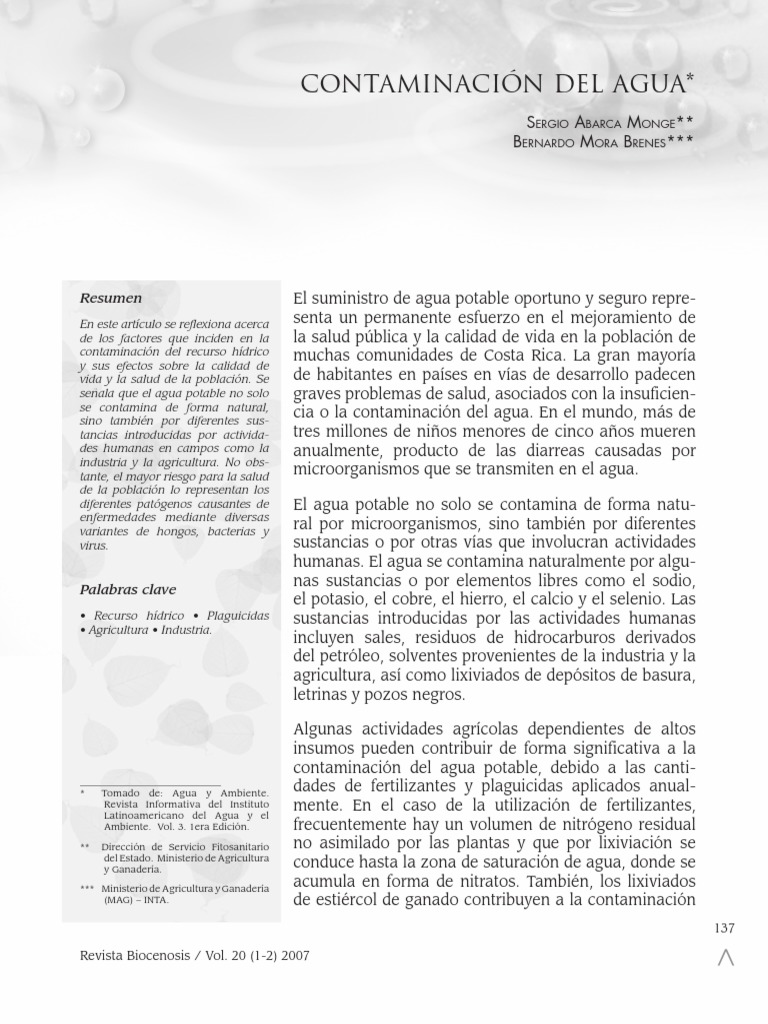Contaminación del Agua y Salud Pública | PDF | La contaminación del ...