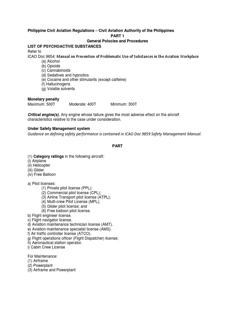 Philippine Civil Aviation Regulations NOTES As of NOV 2014 (Some Minor Addition) PDF