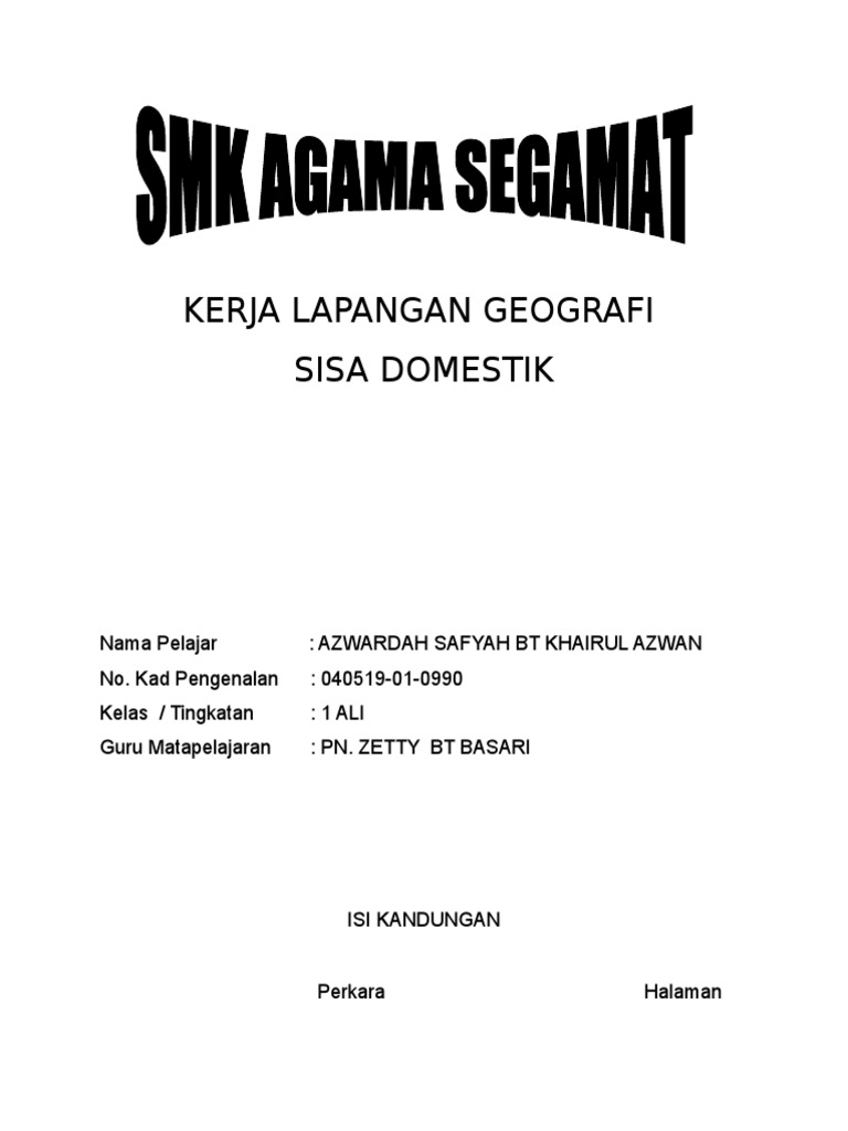 Kerja Lapangan Geografi Bahan Domestik