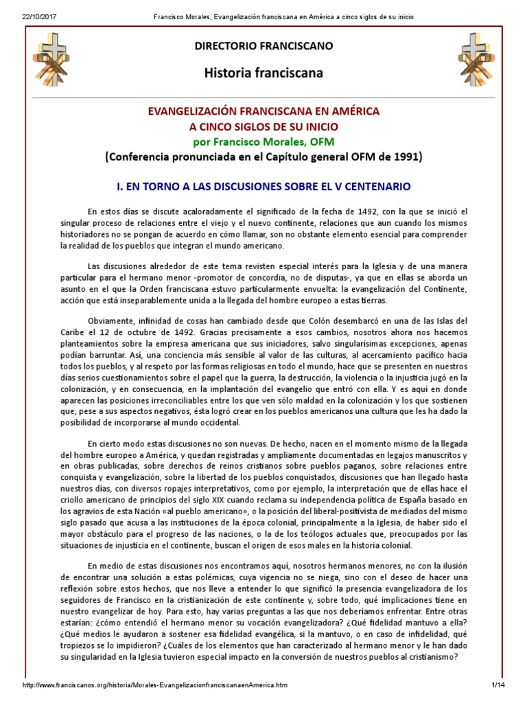 Francisco Morales, Evangelización Franciscana en América a 