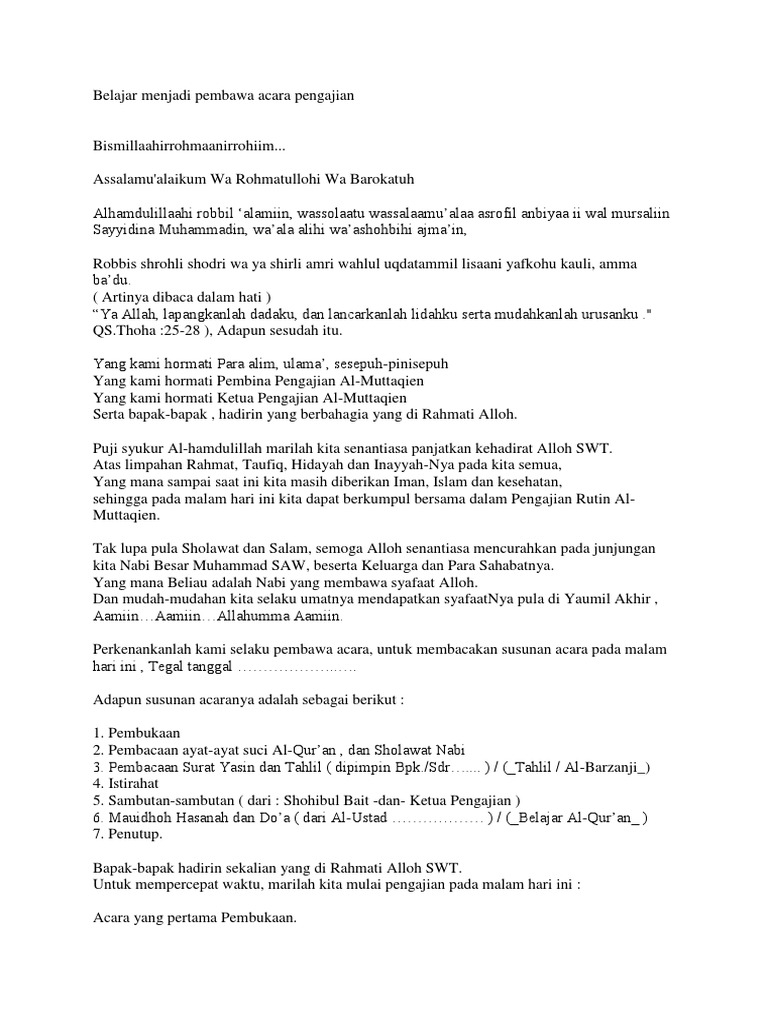 Belajar Menjadi Pembawa Acara Pengajian 2017 Pdf