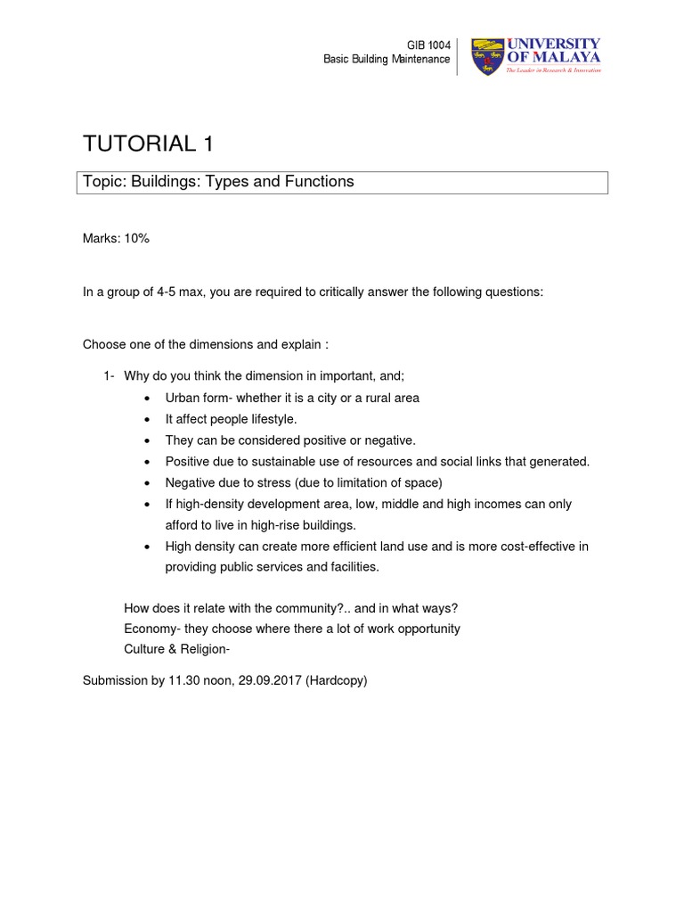 Tutorial 1: Topic: Buildings: Types and Functions | PDF