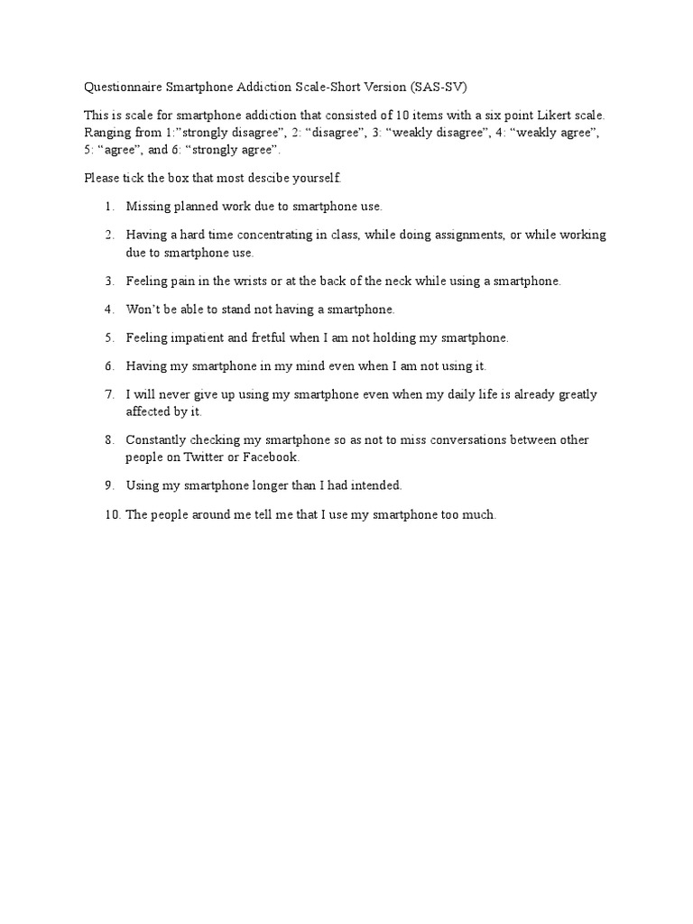 Questionnaire Smartphone Addiction Scale FIX