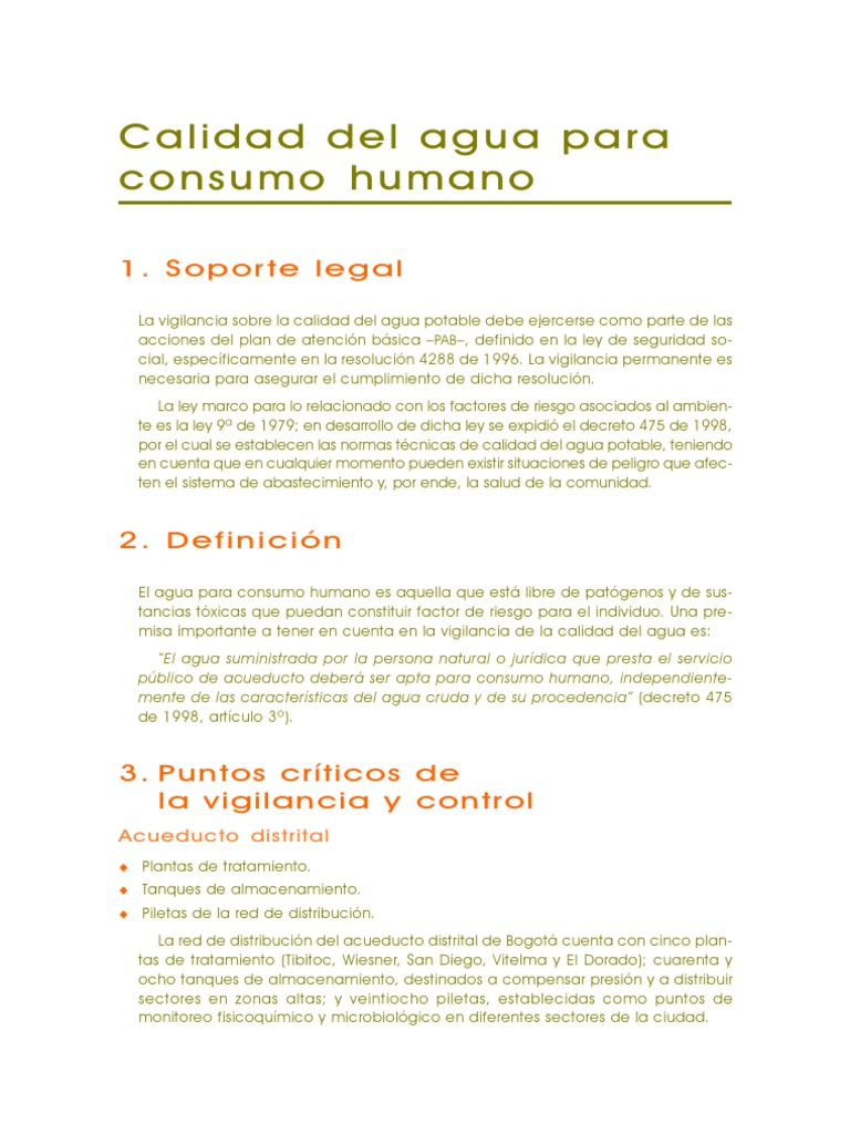 Calidad de Agua para Consumo Humano PDF | PDF | Agua potable | Bogotá