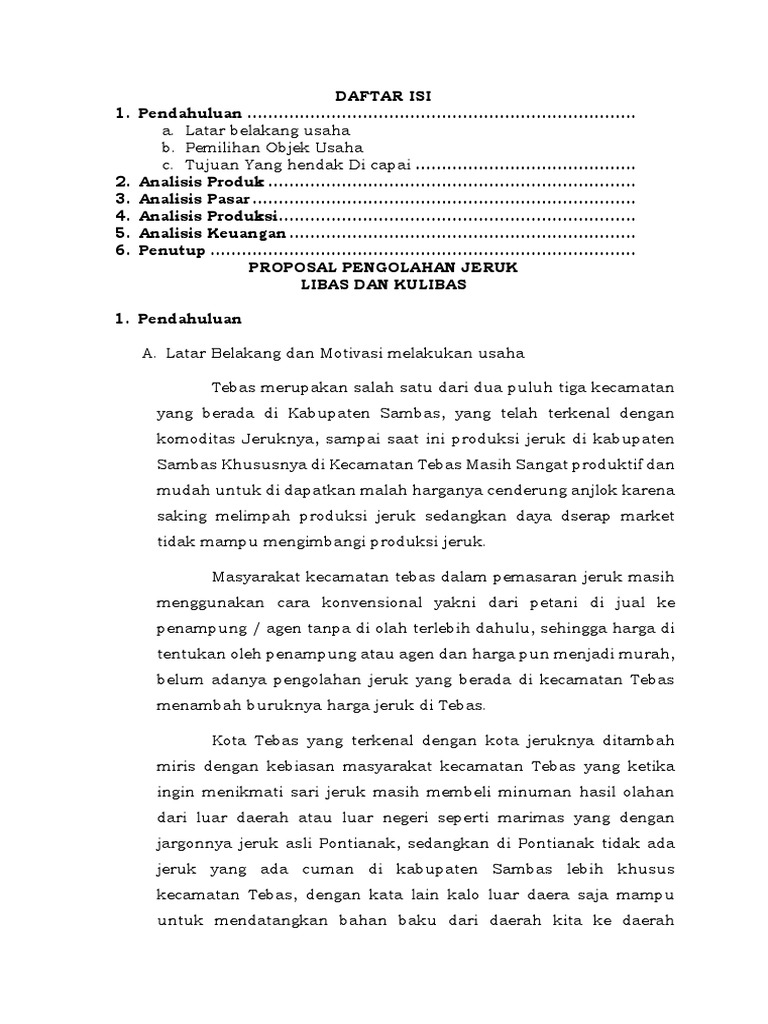 Proposal Usaha Pengolahan Jeruk Tebas | PDF | Memasak, Makanan, & Anggur