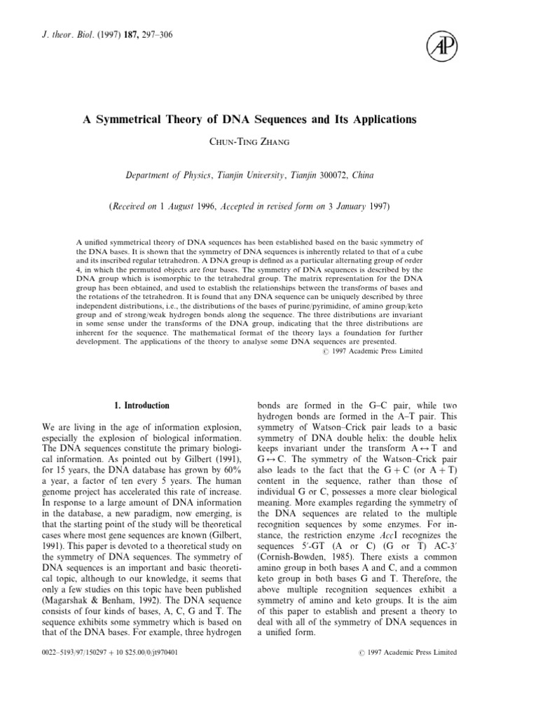 A Symmetrical Theory of DNA Sequences and Its Applications PDF | PDF ...
