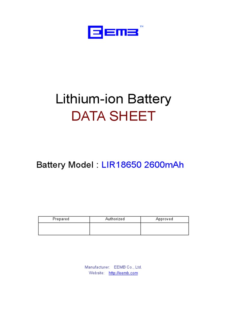 Lithiumion Battery Data Sheet Rechargeable Battery Electricity