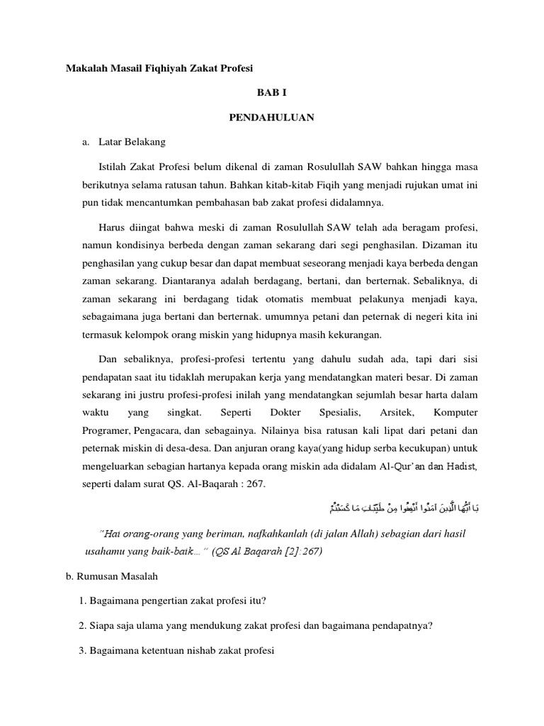 Makalah Masail Fiqhiyah Zakat Profesi