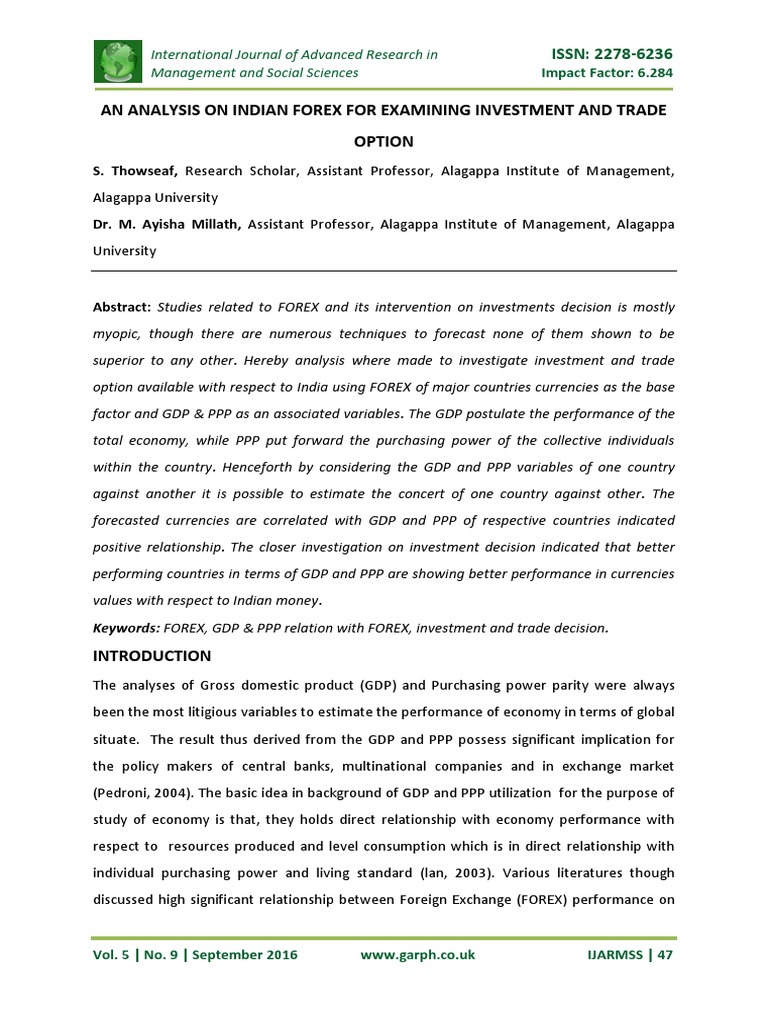 An Analysis On Indian Forex For Examining Investment And Trade Option - 