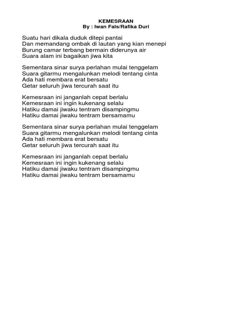 Lirik Lagu Kemesraan