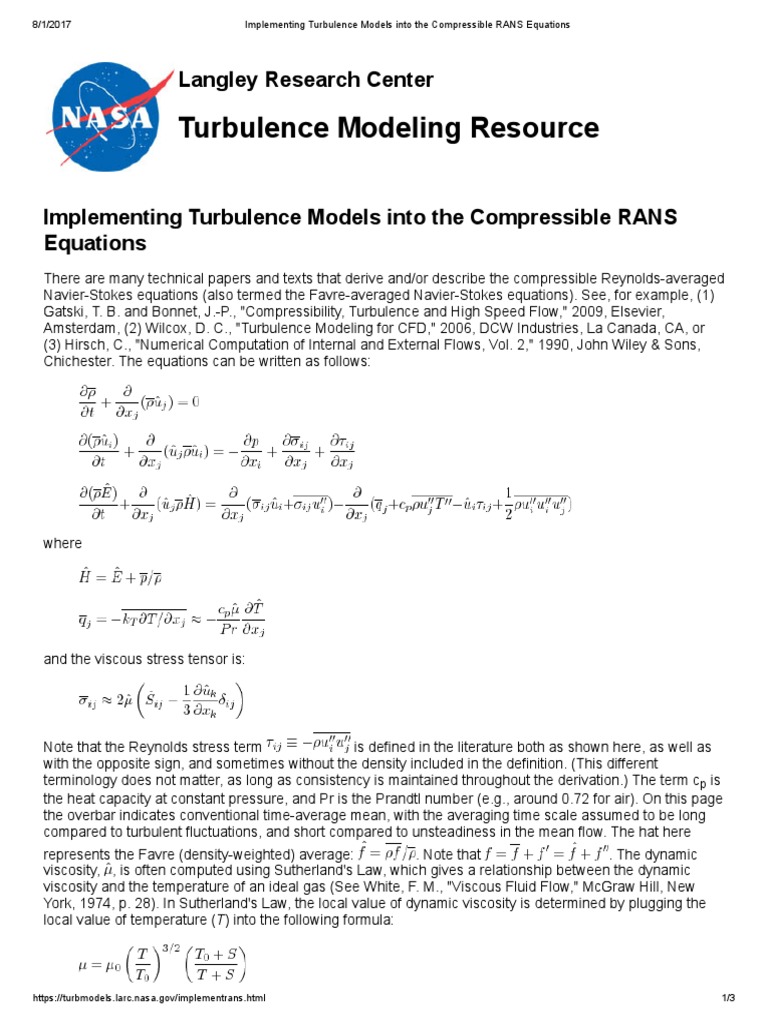 Turbulence Models in Compressible RANS | PDF | Turbulence | Fluid Dynamics