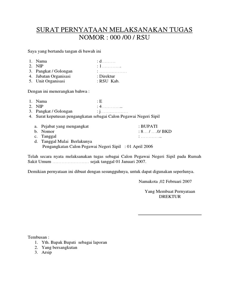 Surat Pernyataan Melaksanakan Tugas