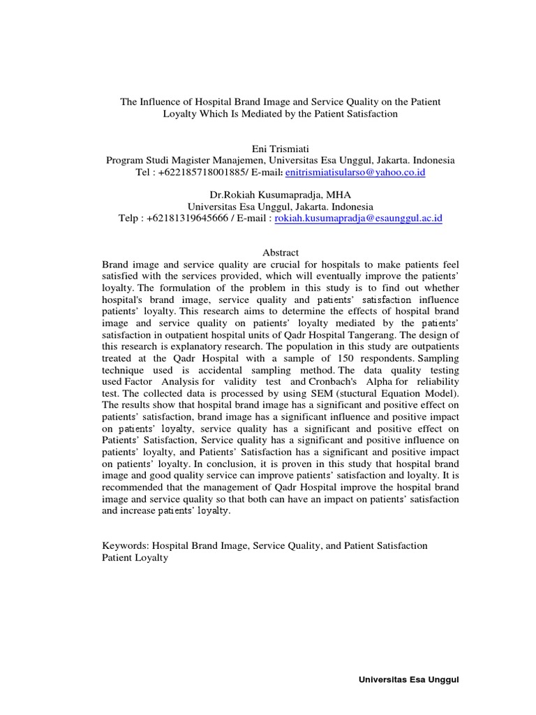 The Influence of Hospital Brand Image and Service Quality On The ...