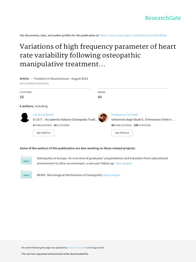 Variations of High Frequency Parameter of Heart Rate Variability ...