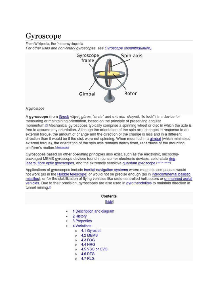 Gyroscope PDF Gyroscope Rotation Around A Fixed Axis