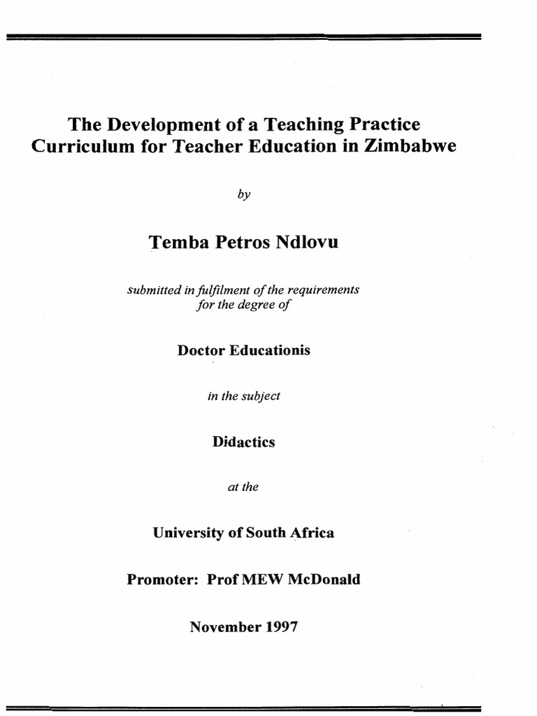 Thesis Ndlovu Tp Teacher Education Curriculum