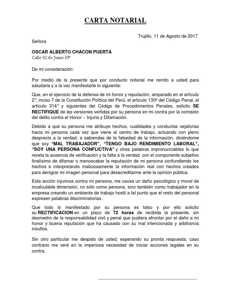 Carta Notarial Por Injuria