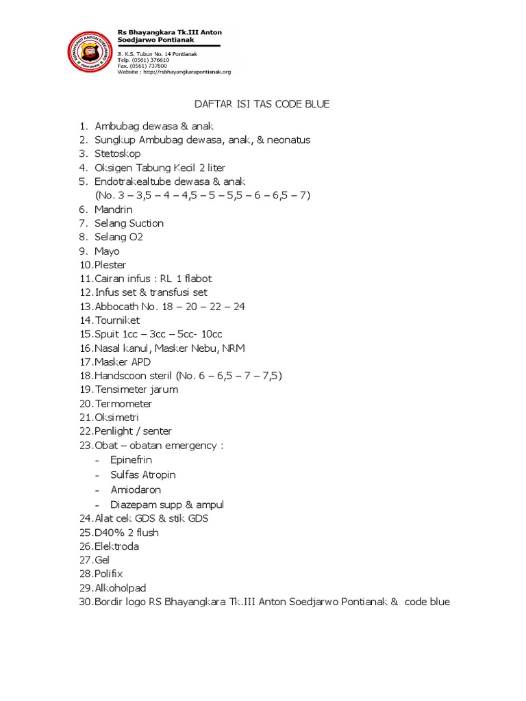Daftar Isi Tas Code Blue Darurat | PDF | Sains & Matematika