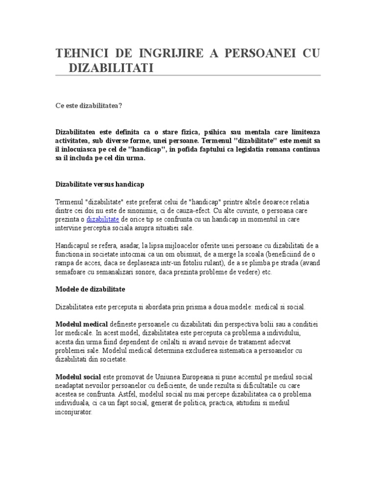 Tehnici De Ingrijire A Persoanei Cu Dizabilitati