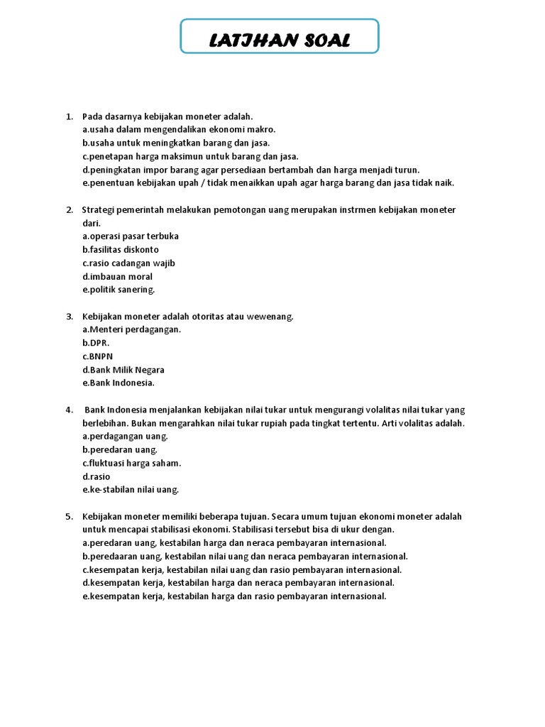 Pada Dasarnya Kebijakan Moneter Adalah