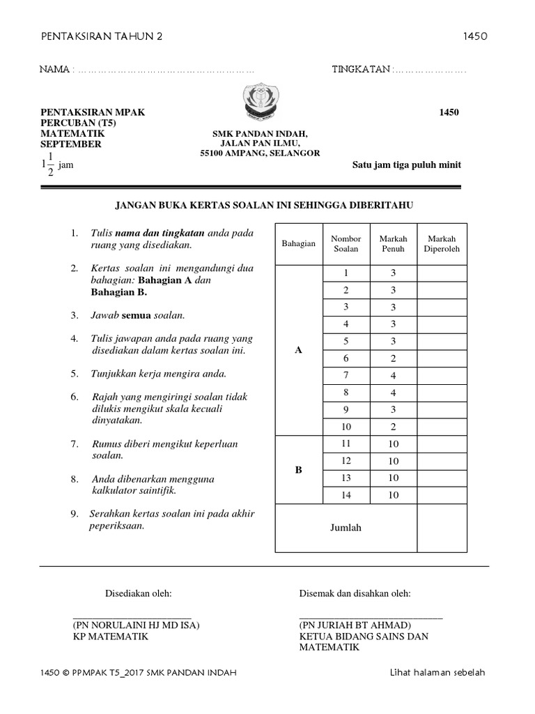 Soalan Matematik Persamaan Linear Tingkatan 1 - Pos Contoh