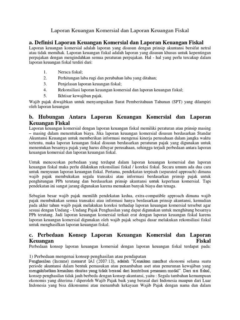 Penyebab Terjadinya Perbedaan Laporan Keuangan Komersial Dan Fiskal Tips Membedakan