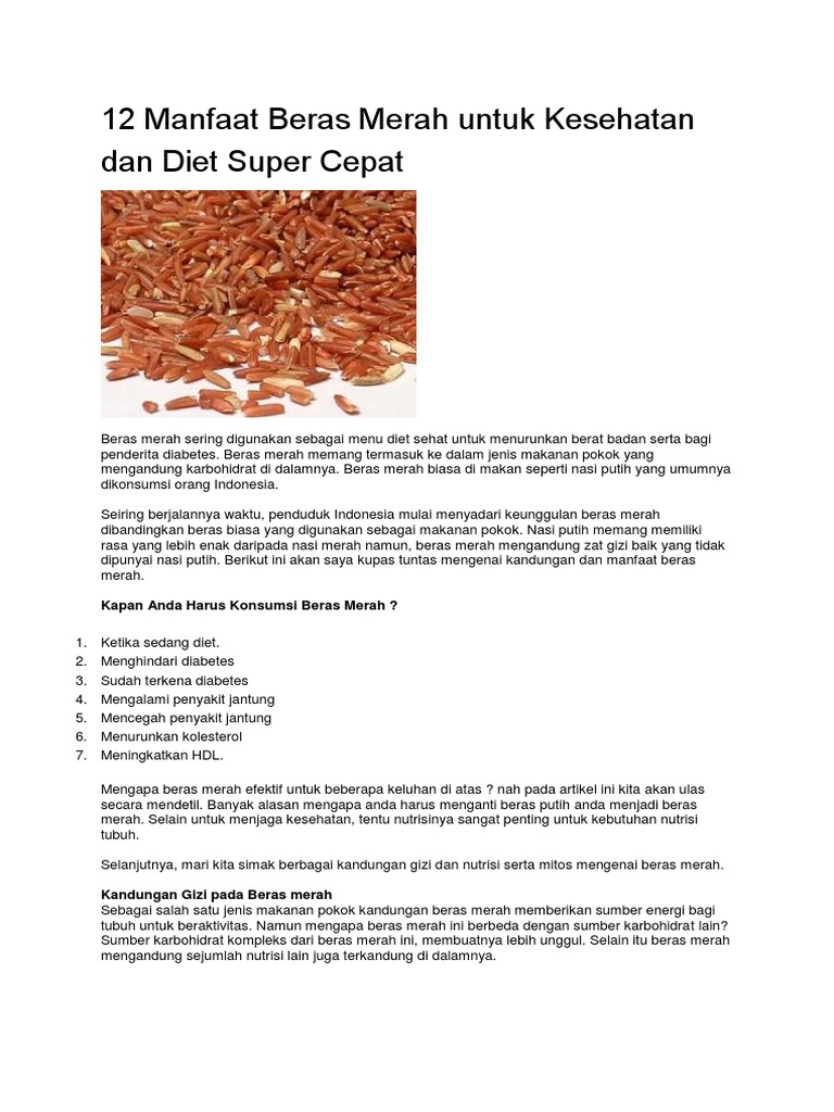 12 Manfaat Beras Merah Untuk Kesehatan Dan Diet Super Cepat 12 Manfaat Beras Merah Untuk Kesehatan Dan Diet Super Cepat