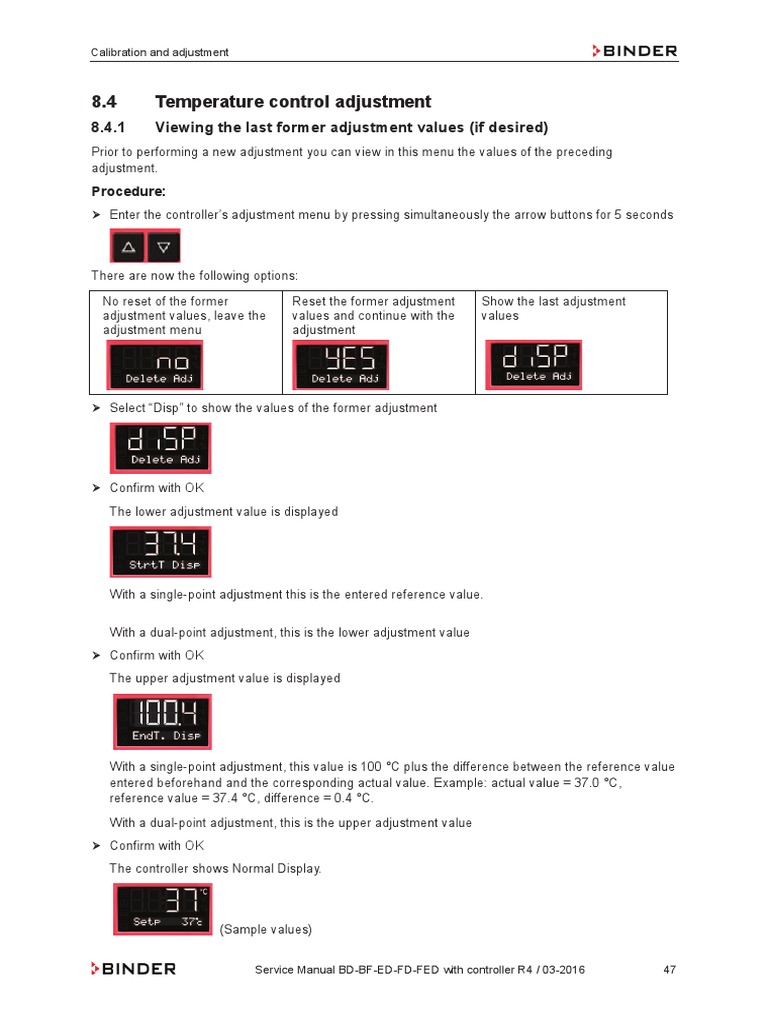 8.4 Temperature Control Adjustment 8.4.1 Viewing The Last Former