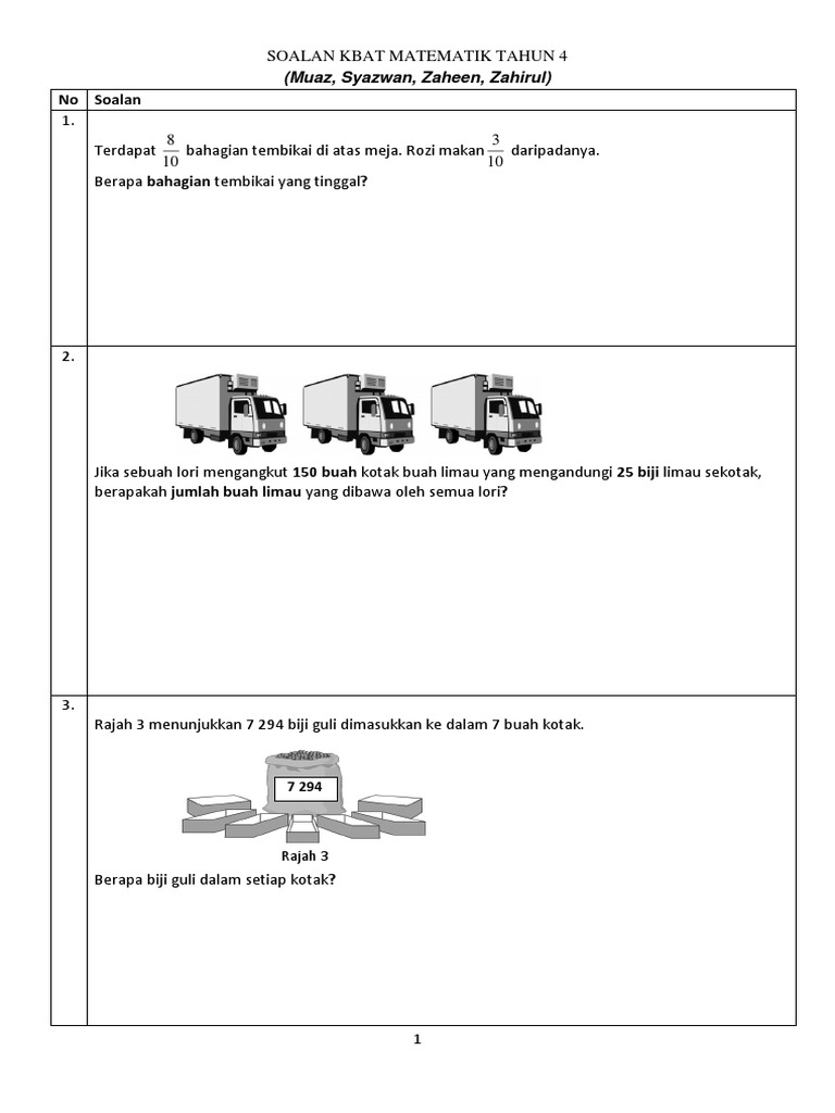 Soalan Kbat Matematik Tahun 4  PDF
