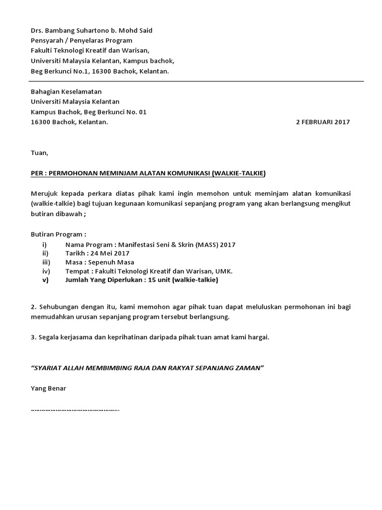 Surat Permohonan Pinjam Walkie Talkie Pdf