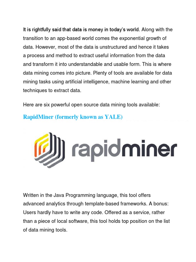 Free Data Mining Tools | PDF | R (Programming Language) | Data Mining